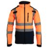 Kurtka ostrzegawcza softshell BRIXTON FLASH wiatrówka cienka kurtka przeciwdeszczowa wodoodporna z pasami odblaskowymi dla drogowców cienka membrana z kapturem dwukolorowa odzież robocza bhp sklep pomarańczowa granatowa przód