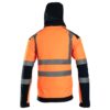 Kurtka ostrzegawcza softshell BRIXTON FLASH wiatrówka cienka kurtka przeciwdeszczowa wodoodporna z pasami odblaskowymi dla drogowców cienka membrana z kapturem dwukolorowa odzież robocza bhp sklep pomarańczowa granatowa tył