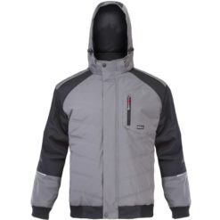 Kurtka robocza ocieplana LAHTI PRO L40931 ciepła na zimę do pracy ochronna zimowa z kapturem puchowa do pasa odzież ochronna bhp sklep szara czarna przód