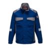 Bluza trudnopalna PORTWEST FR08 do pracy ochronna spawalnicza dla spawacza antyelektrostatyczna antystatyczna odblaskowa z odblaskami zapinana z plisą nowoczesna niebieska i szara