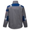 Bluza trudnopalna PORTWEST FR08 do pracy ochronna spawalnicza dla spawacza antyelektrostatyczna antystatyczna odblaskowa z odblaskami zapinana z plisą nowoczesna szara niebieska tył