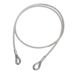 Lina do zaczepienia na konstrukcji PORTWEST FP05 linka stalowa mocna metalowa z oczkami na końcach do kotwienia asekuracyjna wytrzymała w otulinie powlekana plastikiem pvc do pracy na wysokości szara