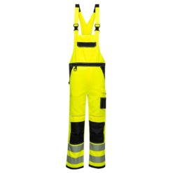Ogrodniczki ostrzegawcze PORTWEST PW344 do pracy szwedy szwedzkie z szelkami na szelki do pracy ochronne robocze bhp sklep dla drogowców z odblaskami spodnie żółte czarne przód