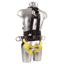Dwupunktowe Szelki Bezpieczeństwa PORTWEST FP15 uprząż do pracy na wysokości wysokościówka mocne nylonowe 2 punkty mocowania ochronne odzież ochronna bhp sklep robocza środki ochrony tył czarno żółte wygodne wyściełane asekuracyjne
