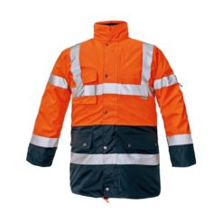 Kurtka Ostrzegawcza Ocieplana 4w1 CERVA BI ROAD modułowa ciepła na zimę zimowa kurtka odblaskowa z pasami odblaskowymi do pracy odzież ochronna bhp sklep system wodoodporna przeciwdeszczowa z kapturem pomarańczowa granatowa