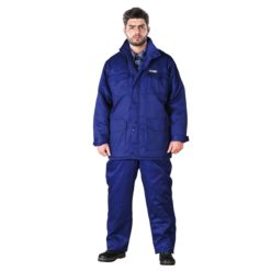 Ubranie Robocze Ocieplane REIS UMO-LONG Zimowe komplet ochronny do pracy bezpieczny ciepły odzież bhp wdzianko dla pracowników ogrodniczki kurtka parka na zimę niebieskie