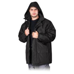 Kurtka Robocza Ocieplana REIS ALASKA do pracy ochronna ciepła zimowa na zimę dla pracowników tania dobra z kieszeniami odzież ochronna bhp sklep system z kapturem czarna