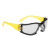 Okulary Ochronne PORTWEST PS32 Wrap Around Plus przeciwodpryskowe mocne poliwęglanowe plastikowe ze sznurkiem miękkie dla pracowników środki ochrony indywidualnej sklep bhp system żółte przezroczyste