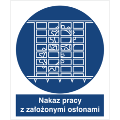 Znak Nakaz Pracy z Założonymi Osłonami do pracy piktogram bhp niebieski znak bhp sklep system znaki bezpieczeństwa i higieny pracy