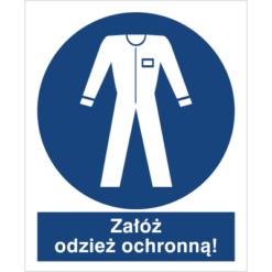 Znak Załóż Odzież Ochronną do pracy piktogram bhp niebieski znak bhp sklep system znaki bezpieczeństwa i higieny pracy