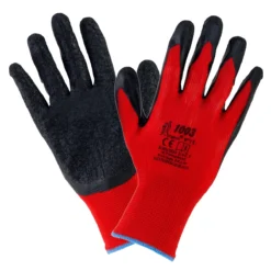 Rękawice robocze URGENT 1003 do pracy ochronne wytrzymałe powlekane rękawiczki oblewane gumą odporne dzianinowe z powleczeniem bhp sklep internetowy system czerwone czarne środki ochrony dla pracowników mocne