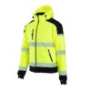 Kurtka ostrzegawcza softshell BRIXTON FLASH BF010 do pracy ochronna robocza wygodna lekka wiatrówka wysokiej widoczności dla drogowców dwukolorowa z kapturem odpinanym przeciwdeszczowa cienka na wiosnę wiosenna odzież robocza bhp sklep system internetowy żółta granatowa bok