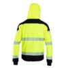 Kurtka ostrzegawcza softshell BRIXTON FLASH BF010 do pracy ochronna robocza wygodna lekka wiatrówka wysokiej widoczności dla drogowców dwukolorowa z kapturem odpinanym przeciwdeszczowa cienka na wiosnę wiosenna odzież robocza bhp sklep system internetowy żółta granatowa tył