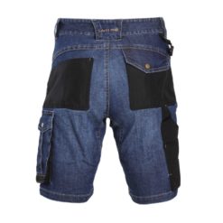 Spodenki robocze LAHTI PRO L40707 Jeansowe do pracy ochronne szorty bermudy krótkie spodnie robocze do pracy dla pracowników dżinsowe jeansowe wytrzymałe slim odporne na przetarcia na guzik 12 kieszeni niebieskie bhp sklep system internetowy odzież robocza tył