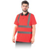 Koszulka polo ostrzegawcza REIS POLOROUTE polówka koszulka z kołnierzykiem pasy odblaskowe do pracy robocza ochronna bhp sklep system internetowy dla pracowników wytrzymała oddychająca czerwona przód