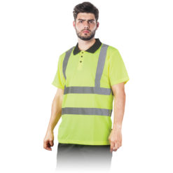Koszulka polo ostrzegawcza REIS POLOROUTE polówka koszulka z kołnierzykiem pasy odblaskowe do pracy robocza ochronna bhp sklep system internetowy dla pracowników wytrzymała oddychająca żółta przód