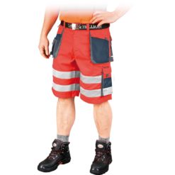 Spodenki robocze ostrzegawcze LH-FMNX-TS do pracy ochronne spodenki spodnie krótkie do kolan ostrzegawcze odblaskowe wytrzymałe bhp dla pracownika dla drogowców z kieszeniami bhp sklep system internetowy czerwone granatowe