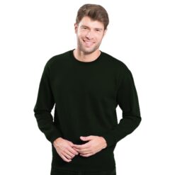 Bluza dresowa JHK SWRA290 zielona do pracy ochronna robocza wciągana przez głowę korporacyjna do nadruku nadruki na odzieży roboczej logo na bluzach ze ściągaczem długi rękaw dla pracowników bhp sklep system internetowy butelkowa zieleń zielona na modelu