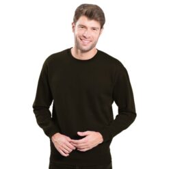 Bluza dresowa JHK SWRA290 khaki do pracy ochronna robocza wciągana przez głowę korporacyjna do nadruku nadruki na odzieży roboczej logo na bluzach ze ściągaczem długi rękaw dla pracowników bhp sklep system internetowy zielona khaki wojskowa brudny zielony na modelu