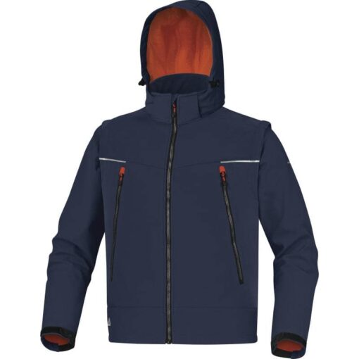 Bluza robocza softshell DELTA PLUS ORSA kurtka wiatrówka lekka odporna na deszcz przeciwdeszczowa wodoodporna wiatroszczelna z kapturem robocza ochronna dla pracowników bhp sklep system internetowy granatowa pomaranczowa