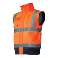 Kurtka ostrzegawcza LAHTI PRO L40926 2w1 bomberka do pasa krótka ocieplana ciepła na zimę wysokiej widoczności dla drogowców hi vis żarówiasta odblaskowa odzież bhp sklep system internetowy dwukolorowa z kapturem przeciwdeszczowa dla pracowników sklep pomarańczowa granatowa bezrękawnik