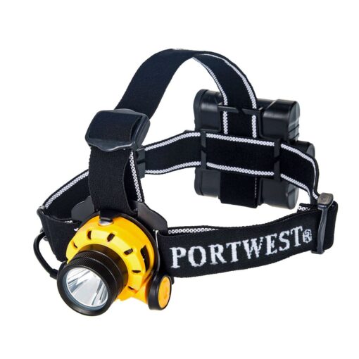 Latarka czołowa Portwest PA64 Ultra Power czołówka dla pracowników do pracy lampka na głowę na baterie czarna żółta regulowana sklep bhp system