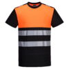 Koszulka ostrzegawcza PORTWEST PW311 odzież robocza ochronna odblaskowa z odblaskami bhp sklep system internetowy podkoszulek dla pracowników wygodny oddychający pw3 czarny pomarańczowy