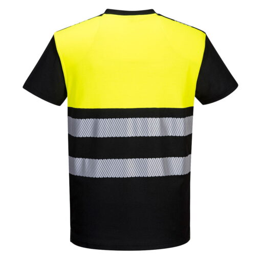 Koszulka ostrzegawcza PORTWEST PW311 odzież robocza ochronna odblaskowa z odblaskami bhp sklep system internetowy podkoszulek dla pracowników wygodny oddychający pw3 czarny żółty tył