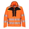 Softshell ostrzegawczy PORTWEST DX475 lekka wiatrówka odblskowa z odblaskami żarówiasta dla drogowców wytrzymała z kapturem wiatroszczelna wygodna odzież robocza dla pracowników bhp sklep system internetowy podszyta polarem pomarańczowa czarna