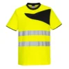 Koszulka ostrzegawcza PORTWEST PW213 PW2 do pracy odblaskowa z odblaskami żarówiasta dla pracowników dla drogowców wysokiej widoczności przewiewna dopasowana podkoszulek odzież ochronna bhp sklep system internetowy żółta czarna