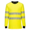 Koszulka ostrzegawcza trudnopalna PORTWEST FR701 WX3 do pracy ochronna koszulka longsleeve trudnopalna spawalnicza odblaskowa dwa rzędy pasów odblaskowych t-shirt dla spawacza dla szlifierza wysokiej widoczności żółto czarna