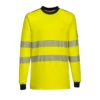 Koszulka ostrzegawcza trudnopalna PORTWEST FR701 WX3 do pracy ochronna koszulka longsleeve trudnopalna spawalnicza odblaskowa dwa rzędy pasów odblaskowych t-shirt dla spawacza dla szlifierza wysokiej widoczności żółto granatowa