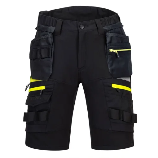 Spodnie robocze krótkie PORTWEST DX444 do pracy ochronne dla pracowników wytrzymałe rozciągliwe wygodne streczowe stretch na lato letnie spodenki szorty bermudy premium dla pracowników odzież ochronna bhp sklep system internetowy czarne