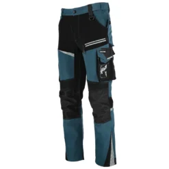 Spodnie robocze LAHTI PRO L40541 STRETCH do pracy ochronne wytrzymałe elastyczne lekkie mocne odporne z kieszeniami odblaski odzież ochronna bhp sklep system internetowy czarne turkusowe