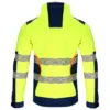Kurtka ostrzegawcza softshell LAHTI PRO L40944 wiatrówka lekka warstwowa z polarem odzież ochronna bhp sklep system internetowy żółta granatowa z kapturem dla pracowników tył