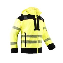 Kurtka softshell ostrzegawcza PROCERA LORO do pracy ochronna wygodna dla pracowników odzież odblaskowa wysokiej widoczności bhp sklep system internetowy czarna żółta z kapturem bok