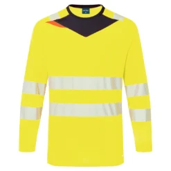 Koszulka ostrzegawcza z długim rękawem PORTWEST DX416 do pracy ochronna robocza wygodna lekka przewiewna bhp dla drogowców odblaskowa dla pracowników wysokiej widoczności żółta dx4