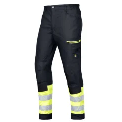 Spodnie robocze PROCERA MEGAWORK do pracy wygodne czarne do pasa dla pracowników odblaskowe bhp sklep system internetowy czarne żółte