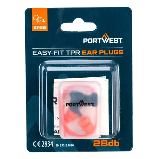 Zatyczki do uszu na sznurku PORTWEST EP22 SNR 28dB do pracy ochronne ochronniki słuchu pojedyncze lekkie silikonowe sklep system bhp pomarańczowe granatowe