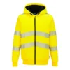 Bluza ostrzegawcza ocieplana PORTWEST PW321 ciepła wygodna wytrzymała na zimę bluzo-kurtka z kapturem odblaskowa wysokiej widoczności bhp sklep system internetowy żółta