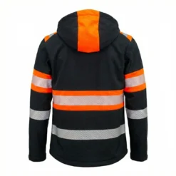 Kurtka robocza softshell URGENT 931 do pracy ochronna wygodna odblaskowa dla pracowników ciemna ostrzegawcza czarna pomarańczowa srebrna tył